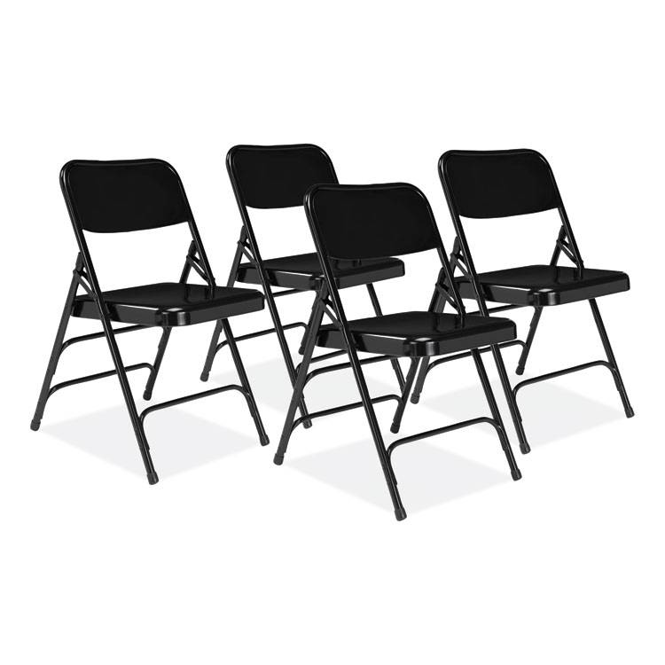 NPS 300 Series Deluxe All-Steel Triple Brace Folding Chair, Supports Up to 480 lb, 17.25" Seat Height, Black, 4/Carton (NPS310)
