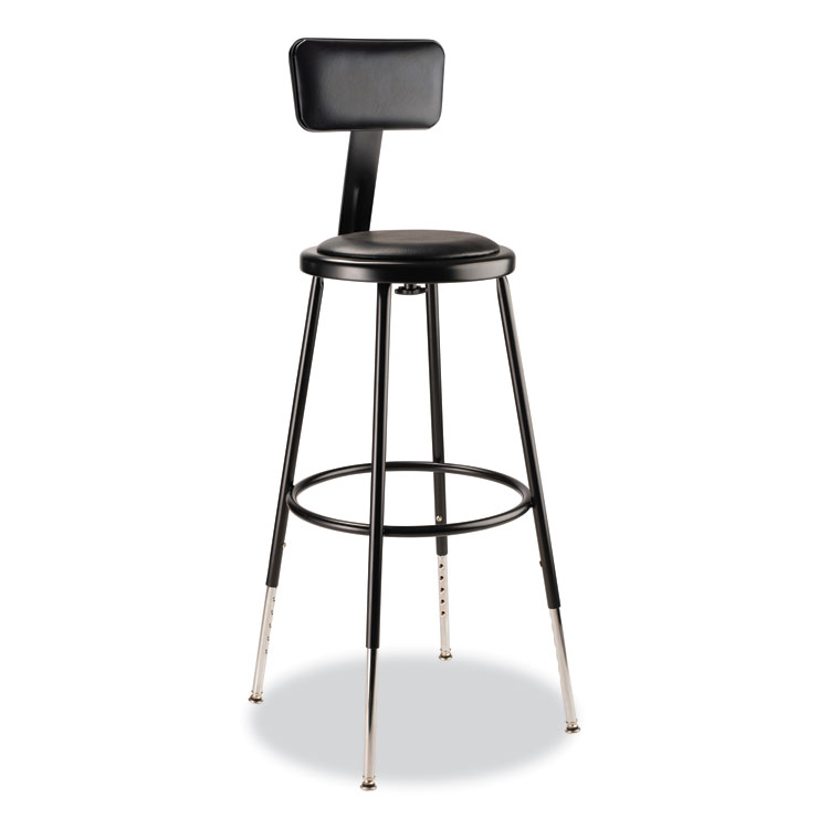 NPS 6400 Series Height Adj Heavy Duty Vinyl Steel Stool w/Backrest, Supports 300 lb, 25"-33" Seat Ht, Black (NPS6424HB10)