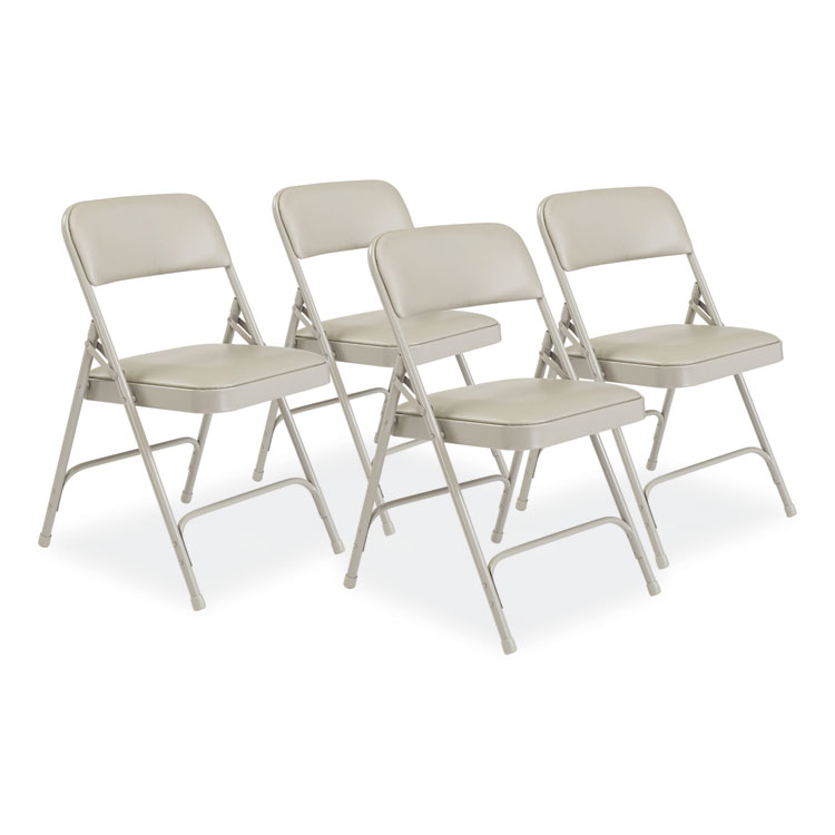 NPS 1200 Series Premium Vinyl Dual-Hinge Folding Chair, Supports Up to 500lb, 17.75" Seat Height, Warm Gray, 4/Carton (NPS1202)