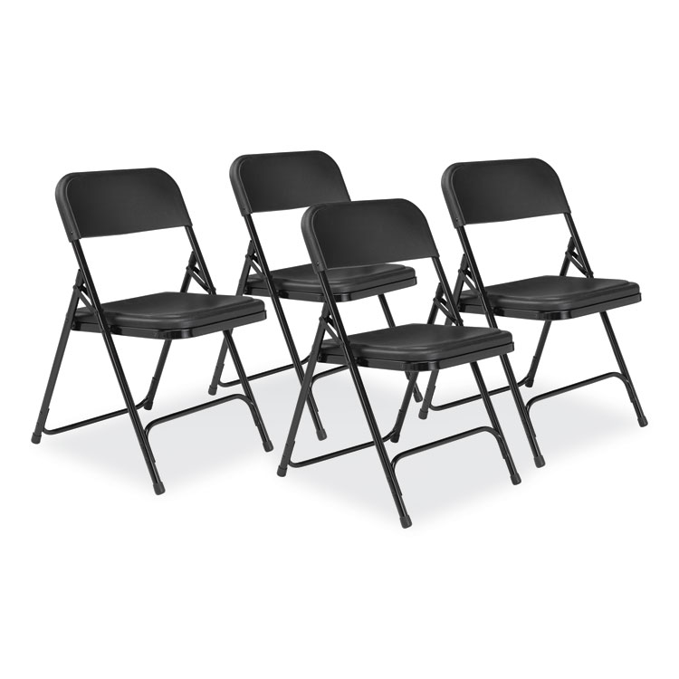 NPS 800 Series Plastic Folding Chair, Supports Up to 500 lb, 18" Seat Height, Black Seat, Black Back, Black Base, 4/Carton (NPS810)