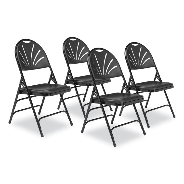 NPS 1100 Series Fan-Back Tri-Brace Dual Hinge Folding Chair, Supports Up to 500 lb, 17.75" Seat Height, Black, 4/Carton (NPS1110)