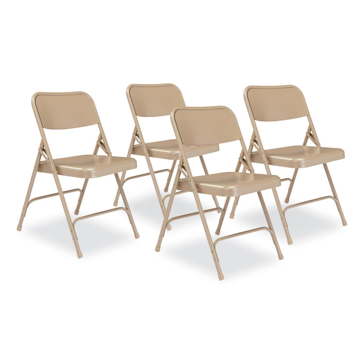 NPS 200 Series Premium All-Steel Double Hinge Folding Chair, Supports Up to 500 lb, 17.25" Seat Height, Beige, 4/Carton (NPS201)