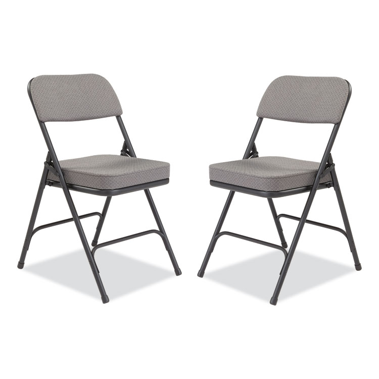 NPS 3200 Series Fabric Dual-Hinge Folding Chair, Supports Up to 300 lb, Charcoal Seat, Charocoal Back, Black Base, 2/Carton (NPS3212)
