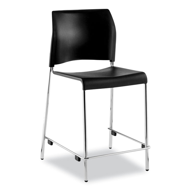 NPS Cafetorium Counter Height Stool, Supports Up to 300 lb, 24" Seat Height, Black Seat, Black Back, Chrome Base (NPS8810C1110)