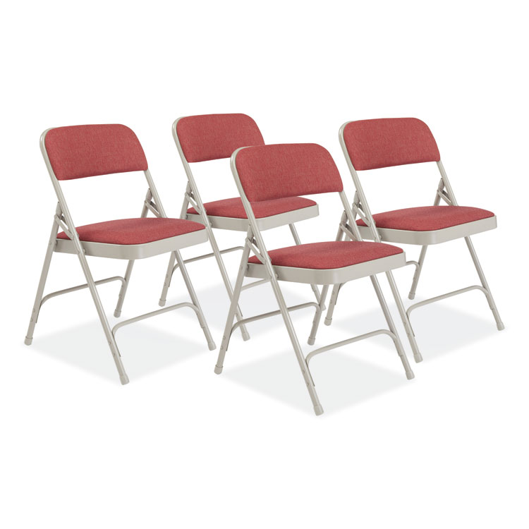 NPS 2200 Series Fabric Dual-Hinge Premium Folding Chair, Supports Up to 500 lb, Cabernet Seat, Cabernet Back, Gray Base, 4/Carton (NPS2208)