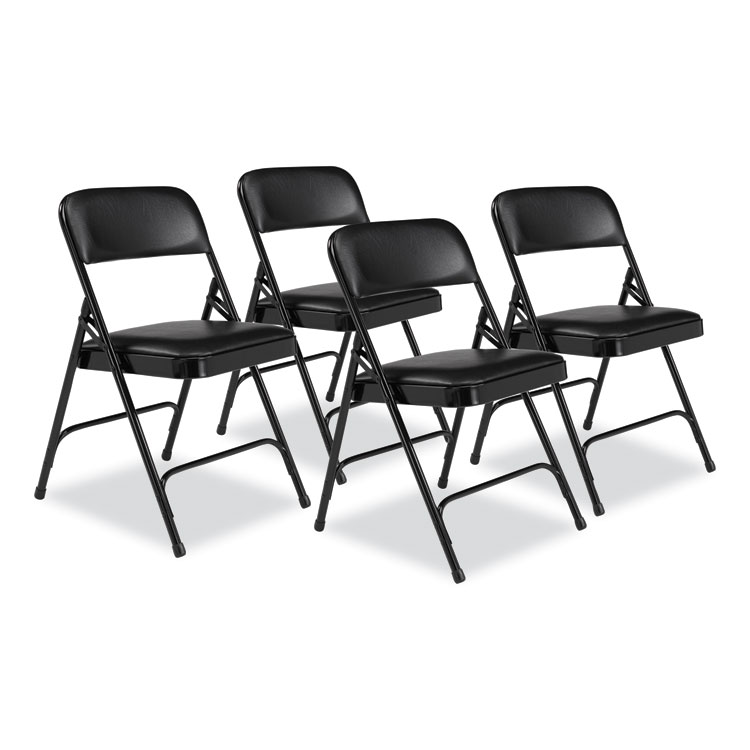 NPS 1200 Series Premium Vinyl Dual-Hinge Folding Chair, Supports Up to 500 lb, 17.75" Seat Height, Caviar Black, 4/Carton (NPS1210)