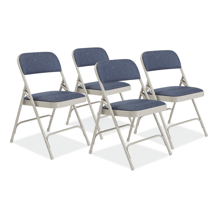 NPS 2200 Series Fabric Dual-Hinge Premium Folding Chair, Supports Up to 500 lb, Blue Seat, Blue Back, Gray Base, 4/Carton (NPS2205)