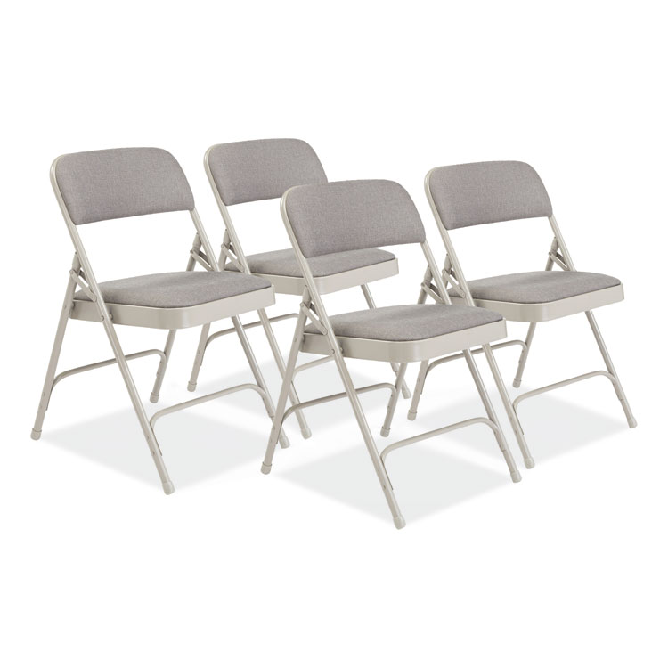NPS 2200 Series Fabric Dual-Hinge Premium Folding Chair, Supports 500 lb, Greystone Seat, Greystone Back, Gray Base, 4/Carton (NPS2202)