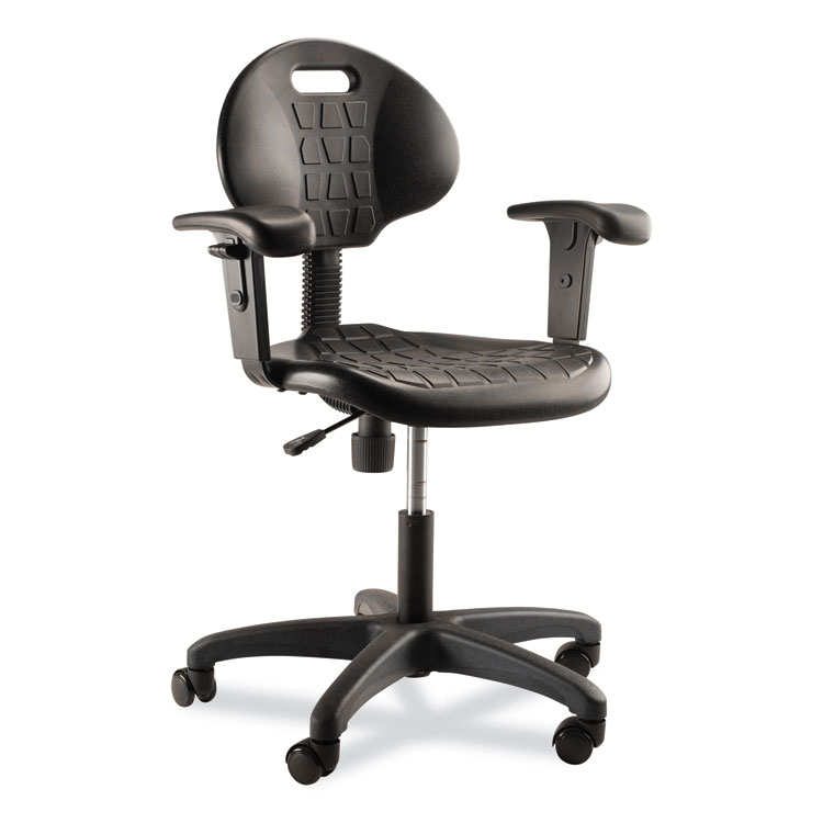 NPS 6700 Series Polyurethane Adjustable Height Task Chair with Arms, Supports 300 lb, 16" to 21" Seat Height, Black Seat/Base (NPS6716HBA)