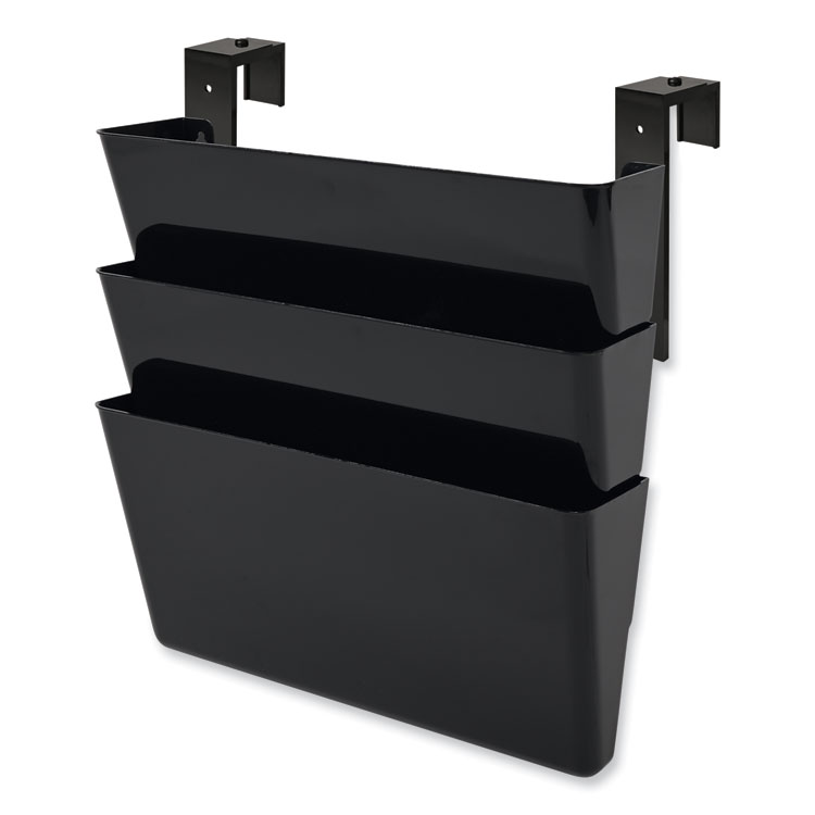deflecto DocuPocket Stackable Three-Pocket Partition Wall File, 3 Sections, Letter Size, 13" x 4", Black (DEF73504)