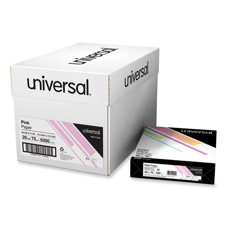 Universal Deluxe Colored Paper, 20 lb Bond Weight, 8.5 x 11, Pink, 500 Sheets/Ream, 10 Reams/Carton (UNV11204CT)