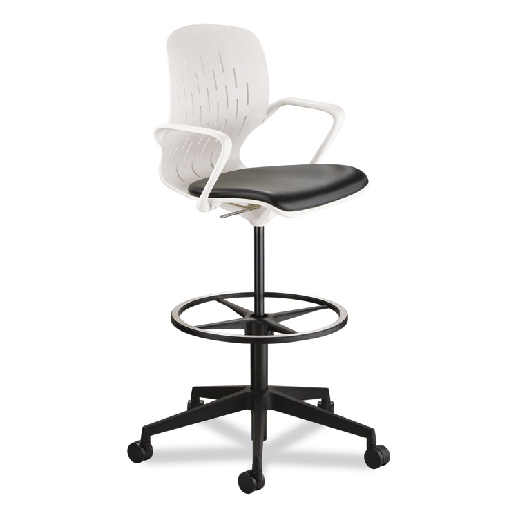 Safco Shell Extended-Height Chair, Supports Up to 275 lb, 22" to 32" Seat Height, Black/White Seat, White Back, Black Base (SAF7014WH)