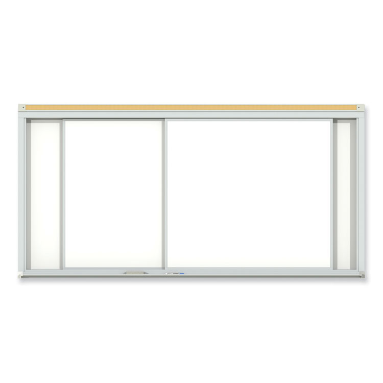 Ghent Horizontal Sliding Porcelain Magnetic Whiteboard, 144" x 48", White Surface, Anodized Aluminum Frame (GHEHSM2412)