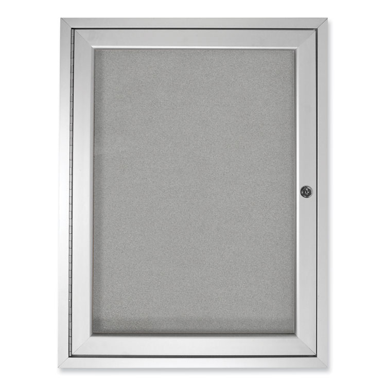 Ghent 1 Door Enclosed Vinyl Bulletin Board with Satin Frame, 24" x 36", Silver Surface, Satin Aluminum Frame (GHEPA13624VX193)