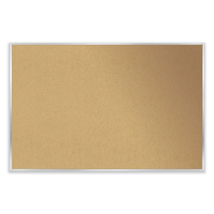 Ghent Aluminum-Frame Natural Corkboard, 60.5" x 48.5", Tan Surface, Satin Aluminum Frame (GHEAK45)