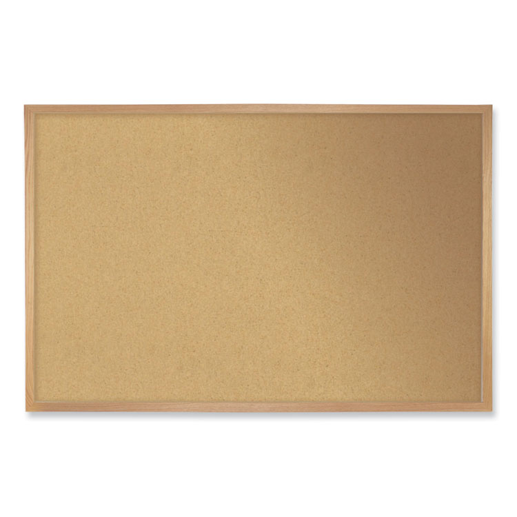 Ghent Natural Cork Bulletin Board with Wood Frame, 24" x 18", Tan Surface, Oak Finished Wood Frame (GHE14181)