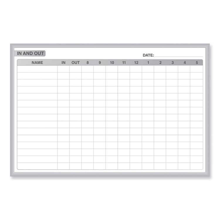 Ghent In/Out Magnetic Whiteboard, Personnel In/Out Tracking Chart, 48.5" x 36.5", White/Gray Surface, Satin Aluminum Frame (GHEGRPM301E34)