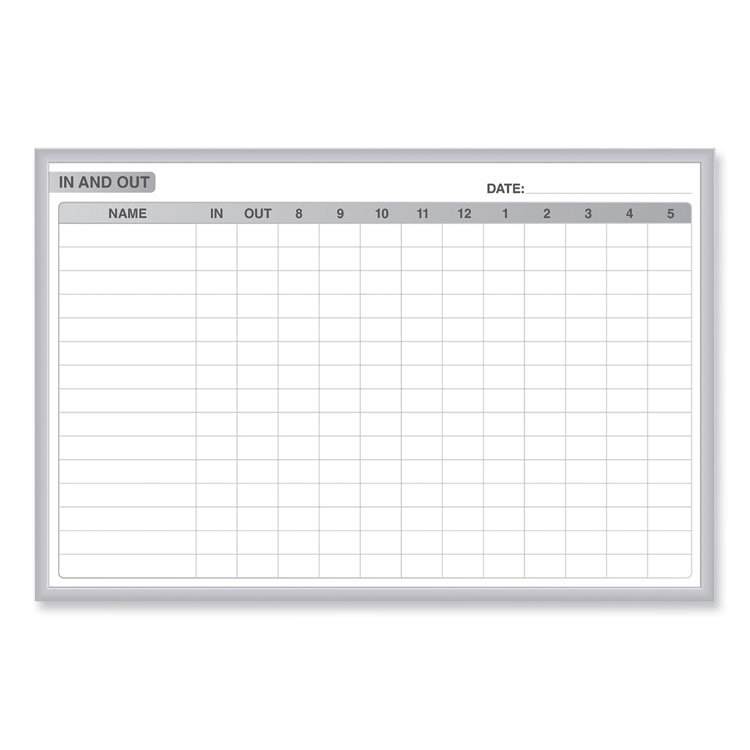 Ghent In/Out Magnetic Whiteboard, Personnel In/Out Tracking Chart, 72.5" x 48.5", White/Gray Surface, Satin Aluminum Frame (GHEGRPM301E46)