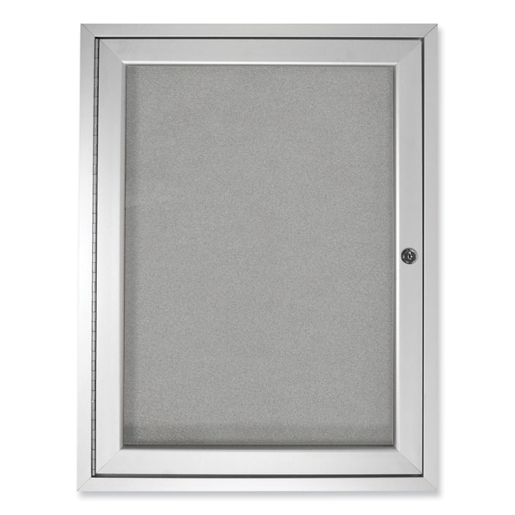 Ghent 1 Door Enclosed Vinyl Bulletin Board with Satin Frame, 30" x 36", Silver Surface, Satin Aluminum Frame (GHEPA13630VX193)