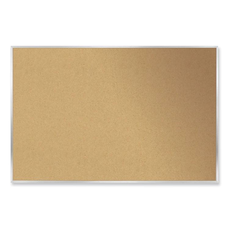 Ghent Aluminum-Frame Natural Corkboard, 72.5" x 48.5", Tan Surface, Satin Aluminum Frame (GHEAK46)