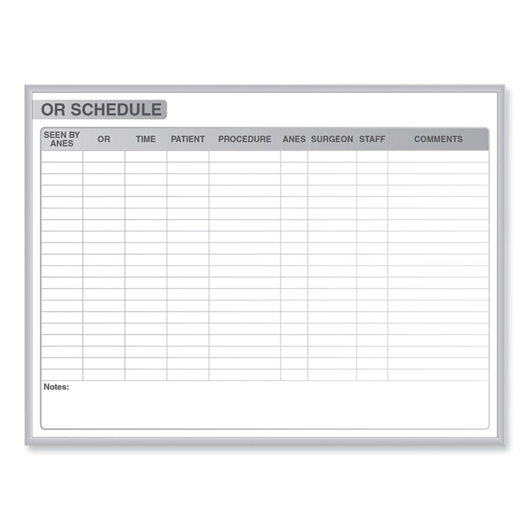 Ghent OR Schedule Magnetic Whiteboard, Operating Room Scheduling Chart, 96.5" x 48.5", White/Gray Surface, Satin Aluminum Frame (GHEGRPM313S48)