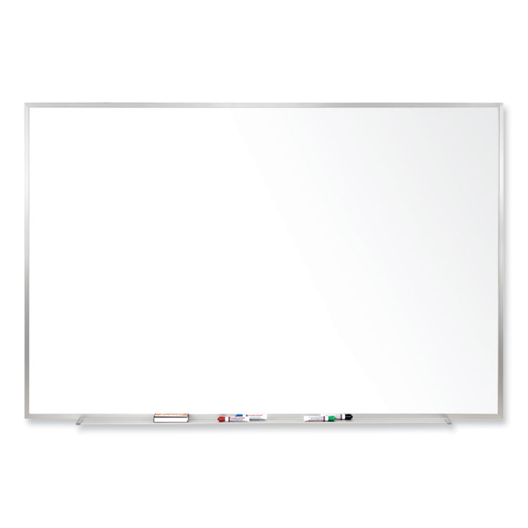 Ghent Magnetic Porcelain Whiteboard with Aluminum Frame, 120.5" x 48.5", White Surface, Satin Aluminum Frame (GHEM14104)