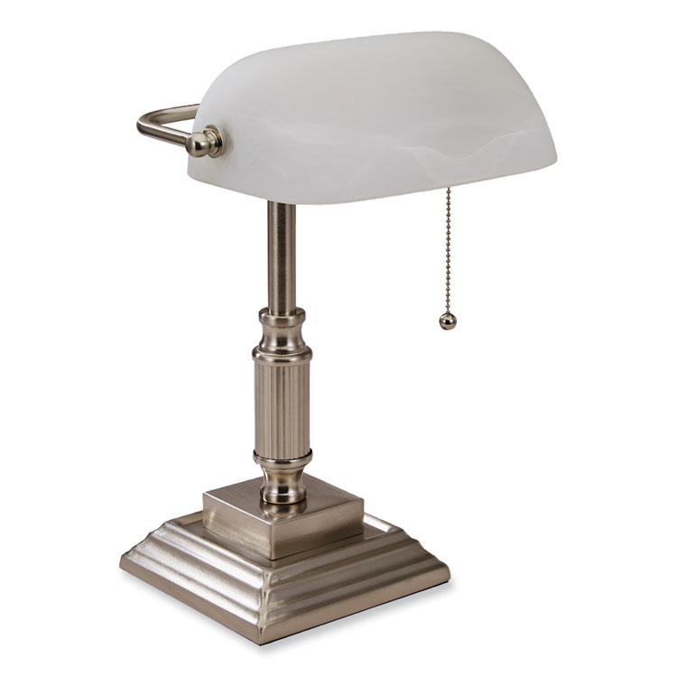V-Light LED Bankers Lamp with Frosted Shade, 14.75" High, Brushed Nickel (VLU8VS688029BN)