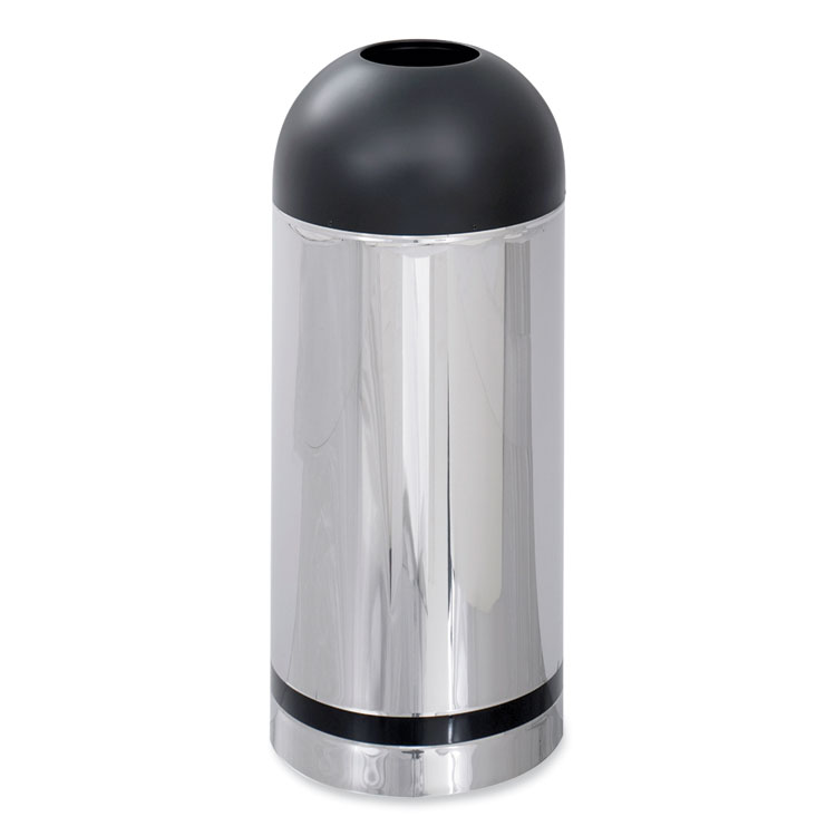 Safco Waste Receptacle, 15 gal, Steel, Stainless Steel/Black (SAF9871)