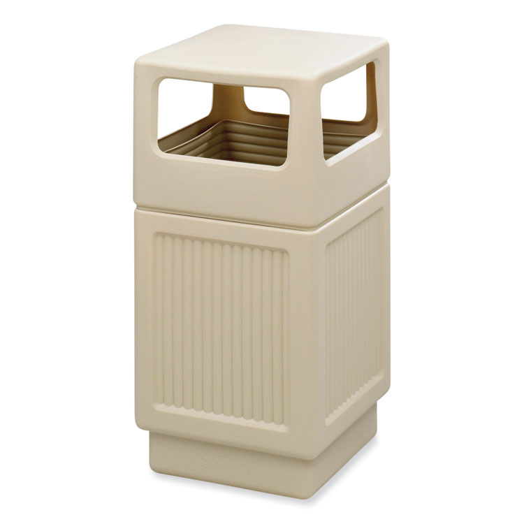 Safco Canmeleon Recessed Panel Receptacles, Side-Open, 38 gal, Polyethylene, Tan (SAF9476TN)