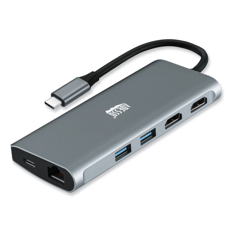Adesso 9-in-1 USB Type-C Docking Station, 2 HDMI/3 USB C/SD and TF Slot/RJ45, Gray/Black (ADEAUH4040)