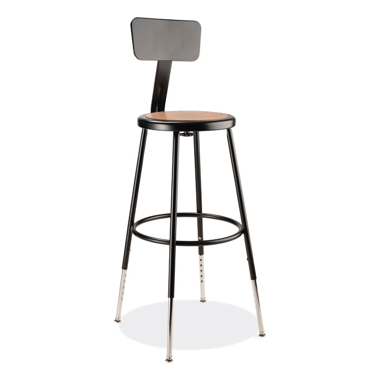 NPS 6200 Series 25" to 33" Height Adjustable Heavy Duty Stool with Backrest, Supports Up to 500 lb, Brown Seat, Black Base (NPS6224HB10)