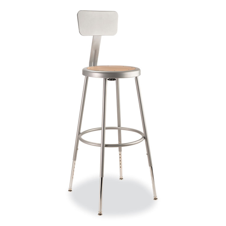 NPS 6200 Series 25" to 33" Height Adjustable Heavy Duty Stool with Backrest, Supports Up to 500 lb, Brown Seat, Gray Base (NPS6224HB)