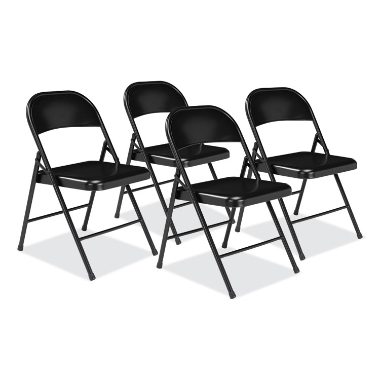 BASICS by NPS 900 Series All-Steel Folding Chair, Supports Up to 250 lb, 17.75" Seat Height, Black Seat, Black Back, Black Base, 4/Carton (NPS910)