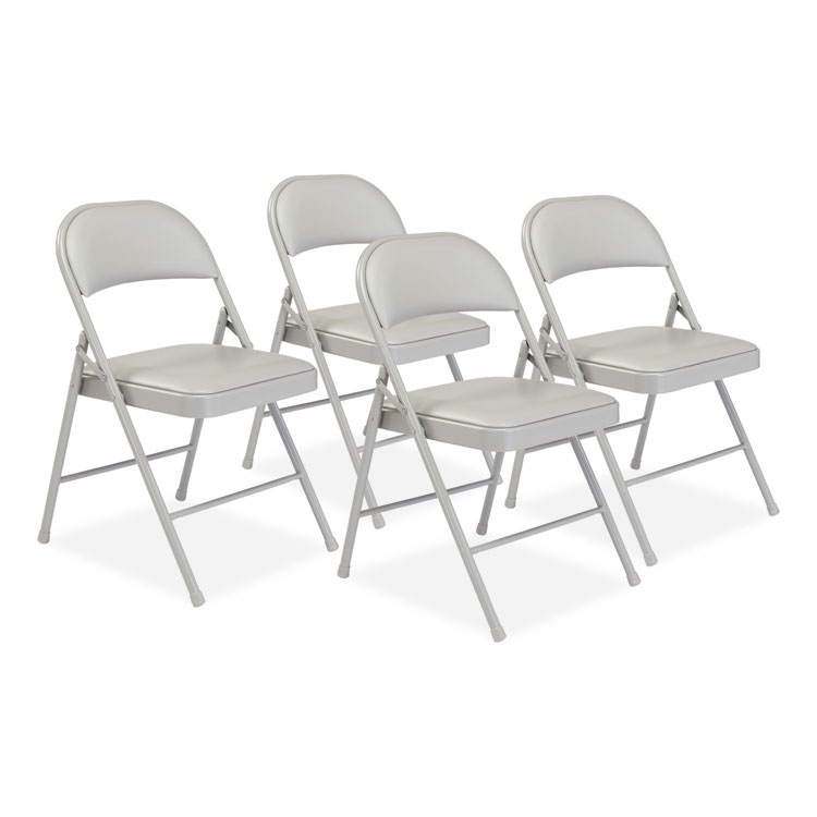 BASICS by NPS 950 Series Vinyl Padded Steel Folding Chair, Supports Up to 250 lb, 17.75" Seat Height, Gray, 4/Carton (NPS952)