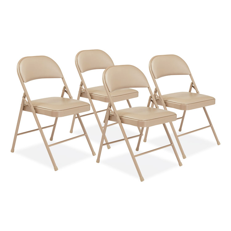 BASICS by NPS 950 Series Vinyl Padded Steel Folding Chair, Supports Up to 250 lb, 17.75" Seat Height, Beige, 4/Carton (NPS951)
