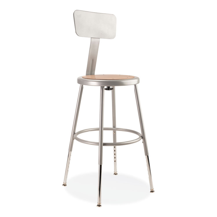 NPS 6200 Series 19" to 27" Height Adjustable Heavy Duty Stool with Backrest, Supports 500 lb, Brown Seat, Gray Back, Gray Base (NPS6218HB)