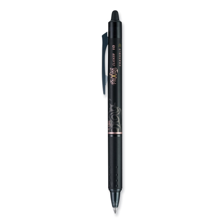 Pilot FriXion Clicker Erasable Gel Pen, Retractable, Bold 1 mm, Black Ink, Black Barrel, Dozen (PIL11384)