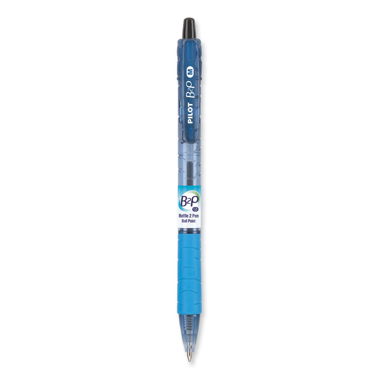Pilot B2P Bottle-2-Pen Recycled Ballpoint Pen, Retractable, Medium 1 mm, Black Ink, Translucent Blue Barrel, Dozen (PIL32800)