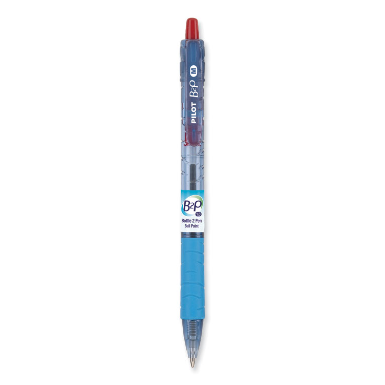 Pilot B2P Bottle-2-Pen Recycled Ballpoint Pen, Retractable, Medium 1 mm, Red Ink, Translucent Blue Barrel, Dozen (PIL32802)