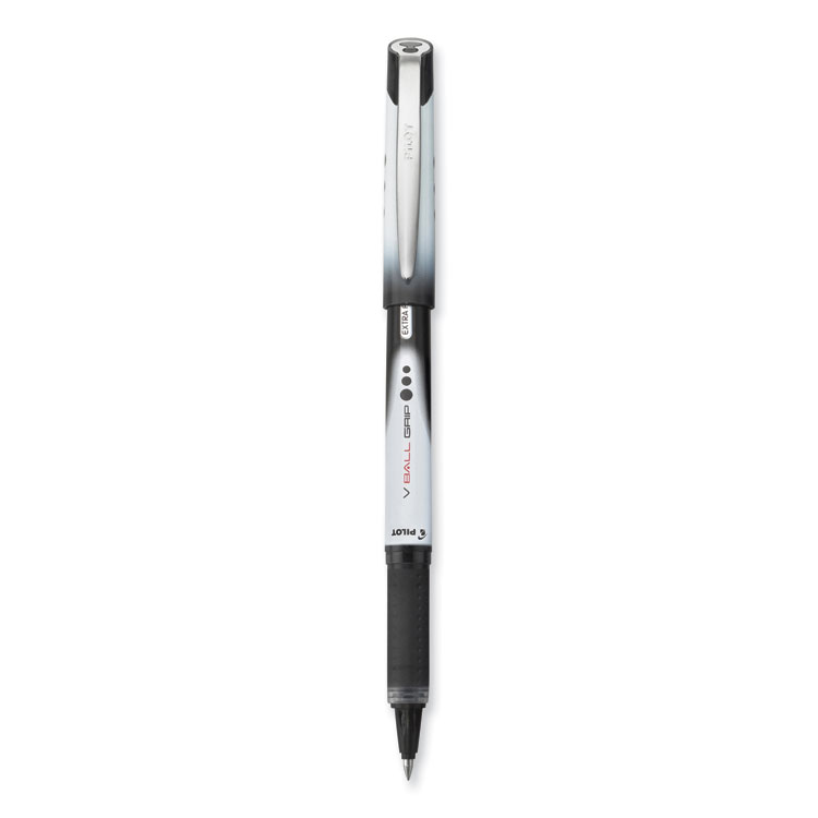 Pilot VBall Grip Liquid Ink Rollerball Pen, Stick, Extra-Fine 0.5 mm, Black Ink, Black/White Barrel, Dozen (PIL35470)