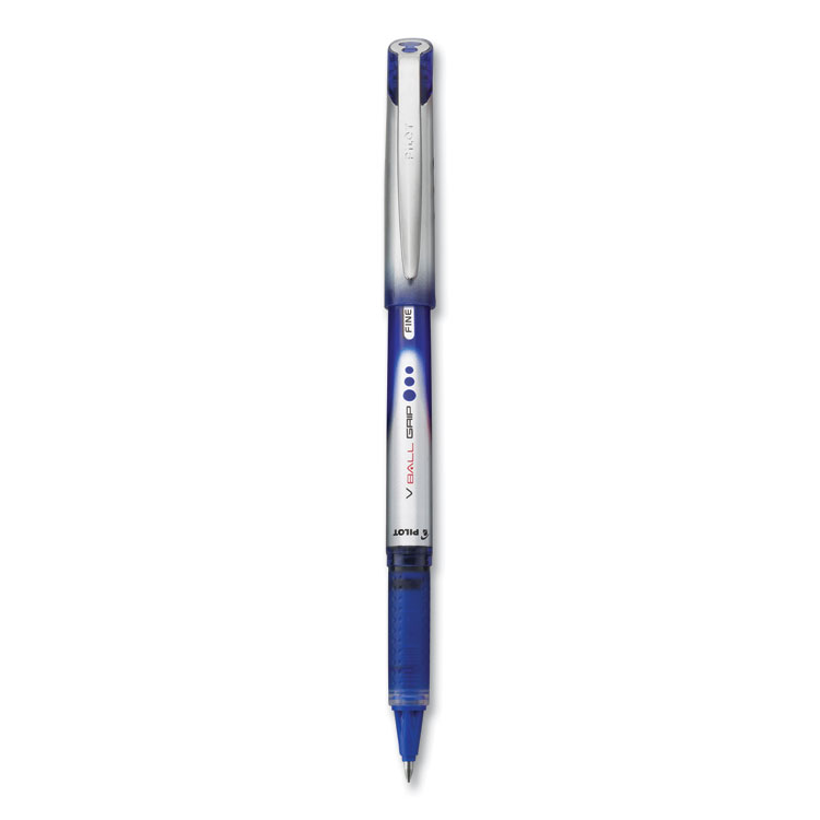 Pilot VBall Grip Liquid Ink Rollerball Pen, Stick, Fine 0.7 mm, Blue Ink, Blue/Silver Barrel, Dozen (PIL35571)