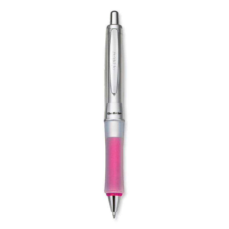 Pilot Dr. Grip Center of Gravity Ballpoint Pen, Retractable, Medium 1 mm, Black Ink, Silver/Pink Barrel (PIL36182)