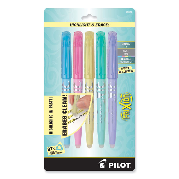 Pilot FriXion Light Pastel Collection Erasable Highlighters, Assorted Ink Colors, Chisel Tip, Assorted Barrel Colors, 5/Pack (PIL46543)