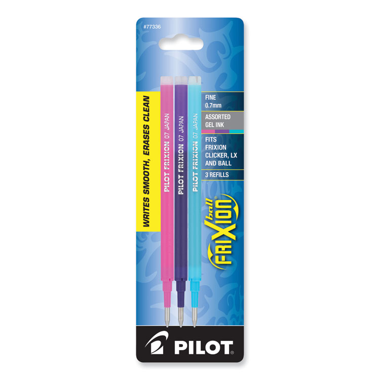 Pilot Refill for Pilot FriXion Erasable, FriXion Ball, FriXion Clicker and FriXion LX Gel Ink Pens, Fine Tip, Assorted Ink, 3/Pack (PIL77336)