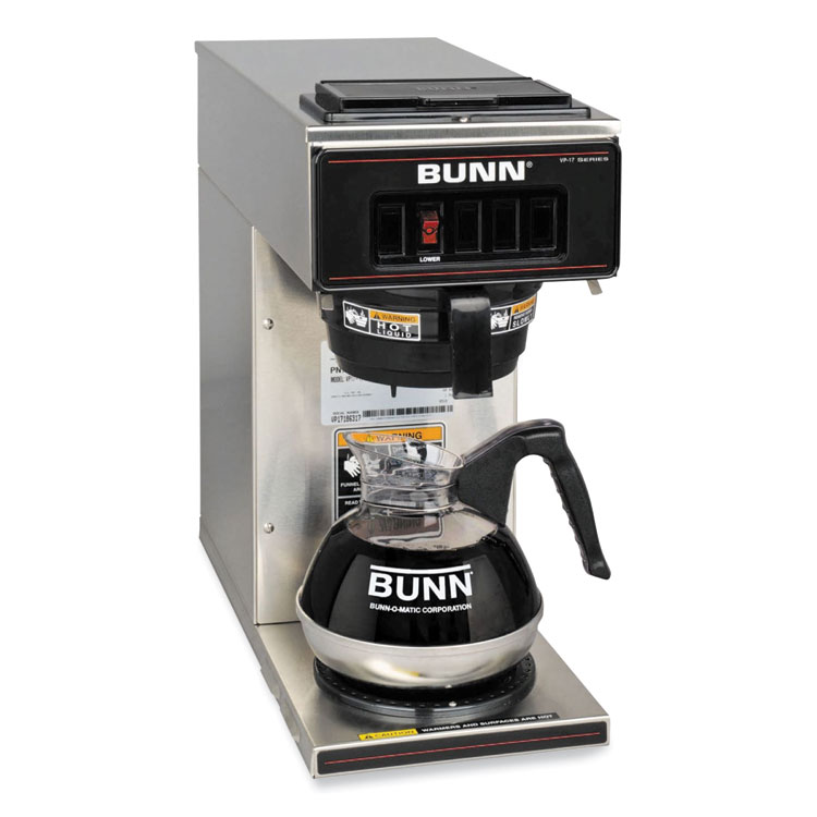 BUNN VP17-1 12-Cup Commercial Pourover Coffee Brewer, Stainless Steel/Black (BUN133000001)