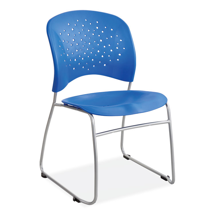 Safco Reve GuestBistro Chair with Sled Base, Supports Up to 250 lb, 18" Seat Height, Blue Seat/Back, Silver Base, 2/Carton (SAF6804BU)