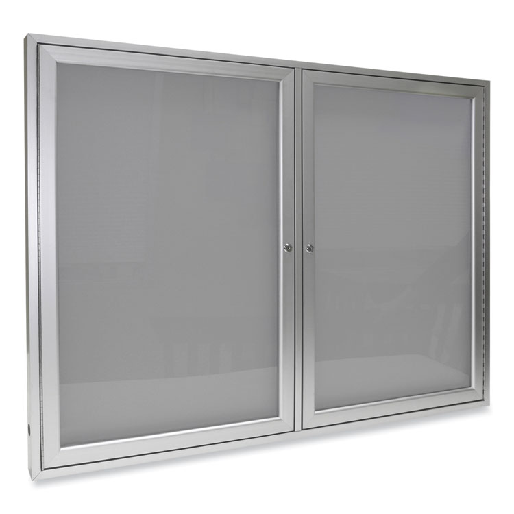 Ghent 2 Door Enclosed Vinyl Bulletin Board with Satin Frame, 60" x 48", Silver Surface, Satin Aluminum Frame (GHEPA24860VX193)
