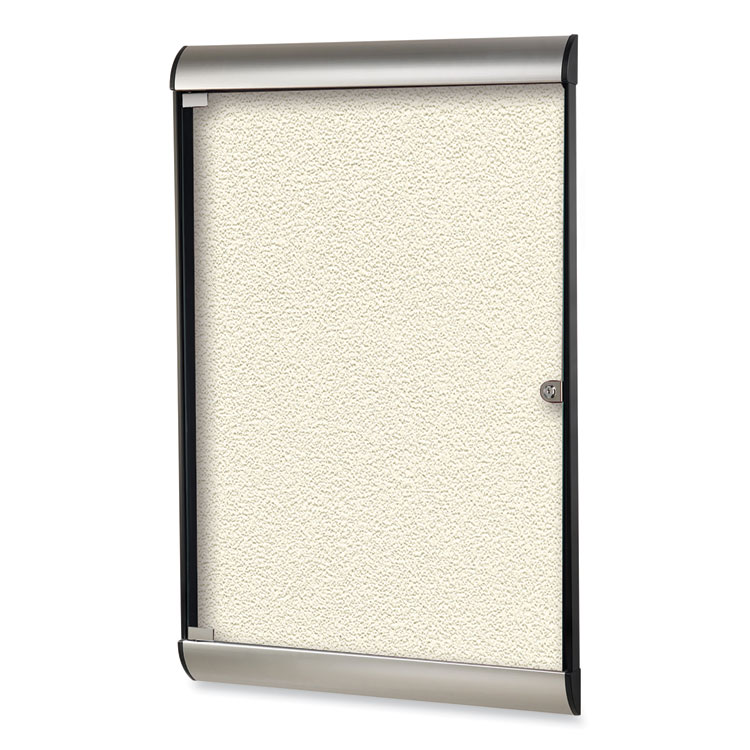 Ghent Silhouette 1 Door Enclosed Vinyl Bulletin Board with Satin Frame, 27.75" x 42.13", Ivory Surface, Black/Satin Aluminum Frame (GHESILH20412)