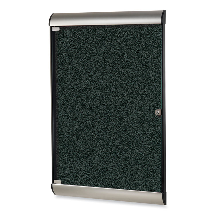 Ghent Silhouette 1 Door Enclosed Vinyl Bulletin Board with Satin Frame, 27.75" x 42.13", Ebony Surface, Black/Satin Aluminum Frame (GHESILH20411)
