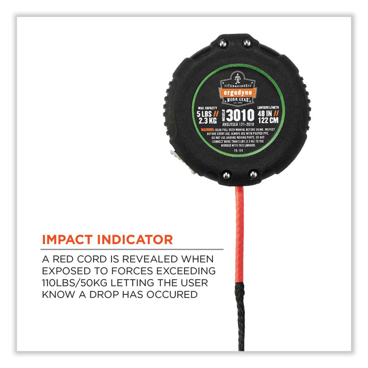 EGO19310 - ergodyne Squids 3010 Retractable Lanyard with Locking Carabiner + Belt Clip, 5 lb Max Working Capacity, 48" Long, Black (EGO19310) - Image 8